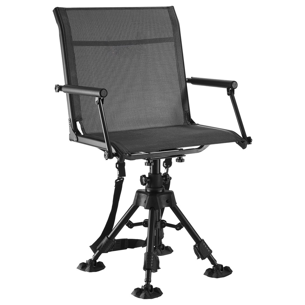 Hunting Chair 360° Swivel Silent Folding Blind Chair Adjustable Legs Armrests