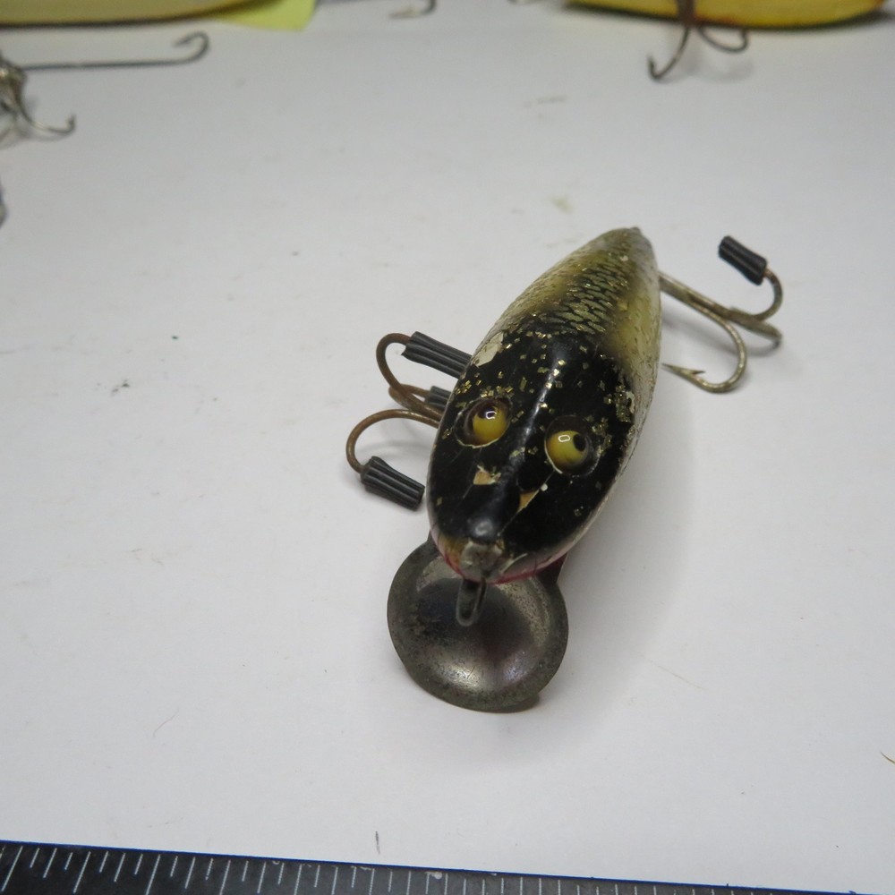FISHING LURE UNKNOWN 2¾ » VTG WOOD MINNOW GLASS EYES SILVER FLASH