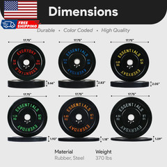 Olympic Rubber Bumper Weight Plate Set with 2” Steel Hub Inserts 370 Lb