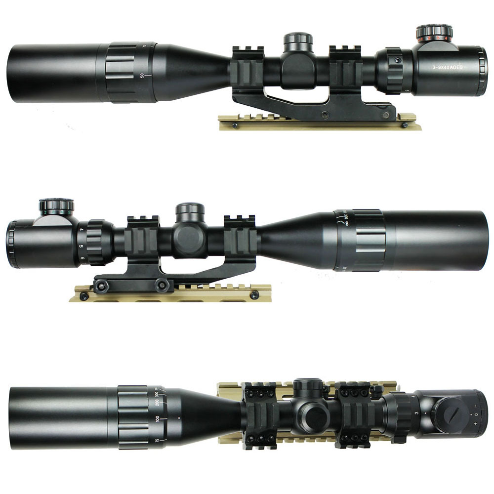 3-9×40 AOEG Hunting Rifle Scope Red Green Dual illuminated PEPR Mount & Sunshade