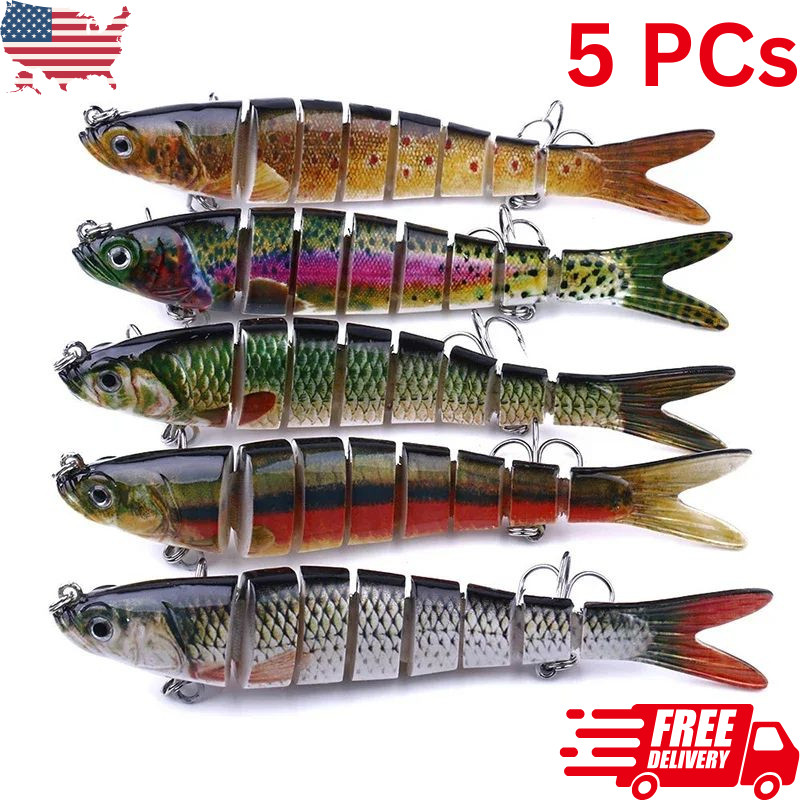 5PCS Lifelike Eyes 8 Segment Bionic Bait Treble Hooks Crucian Carp Fishing Lure