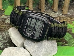 Handmade Black Army Green Adjustable Paracord Survival Band with Digital Watch