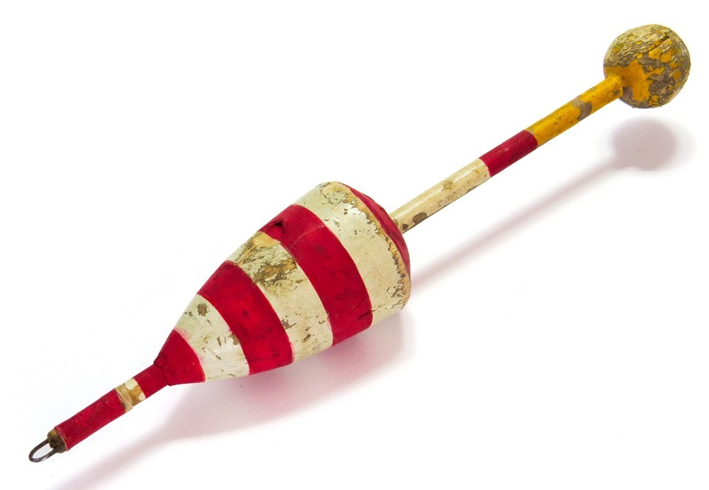Unknown 8-1/2&Prime; Vintage All-Wood Fishing Bobber Float, Red White Stripes, Yellow