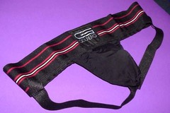 A BLACK, GOLDBERG JOCKSTRAP, WITH ELASTANE POUCH, SIZE XL, FITS 36&Prime;-42&Prime; WAISTS