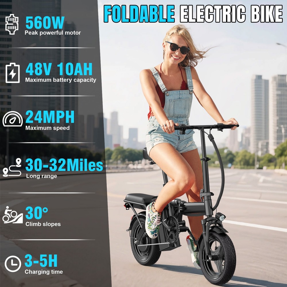 Foldable Electric Bike Adults 560W 32Miles Commuter City Ebike UL 2849 Certified