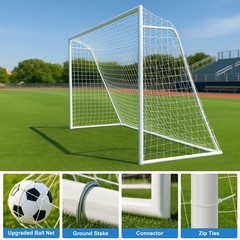 Pro Soccer Goal Set 16x7ft w/6 Cones & Net, Heavy Duty 50mm Steel