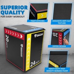 Signature Fitness 3-in-1 Foam Plyometric Box 16/20/24&Prime; Jump Gym Training Block