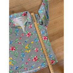 IBKUL Womens Floral Stripe Quarter Zip Sun Shirt Long Sleeve UPF 50 Navy Large