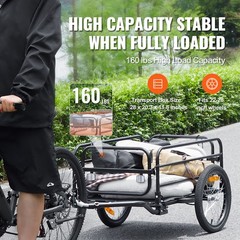 VEVOR Bike Cargo Trailer Bicycle Carrier Storage Cart 160 lbs Load Carbon Steel