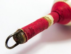Unknown 8-1/2&Prime; Vintage All-Wood Fishing Bobber Float, Red White Stripes, Yellow