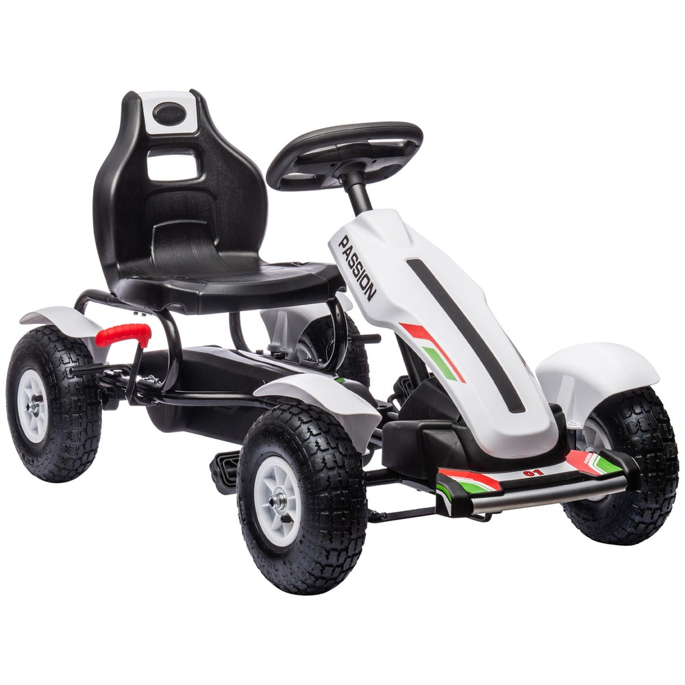 Aosom Kids Pedal Go Kart w/ Adjustable Seat, Rubber Wheels, White