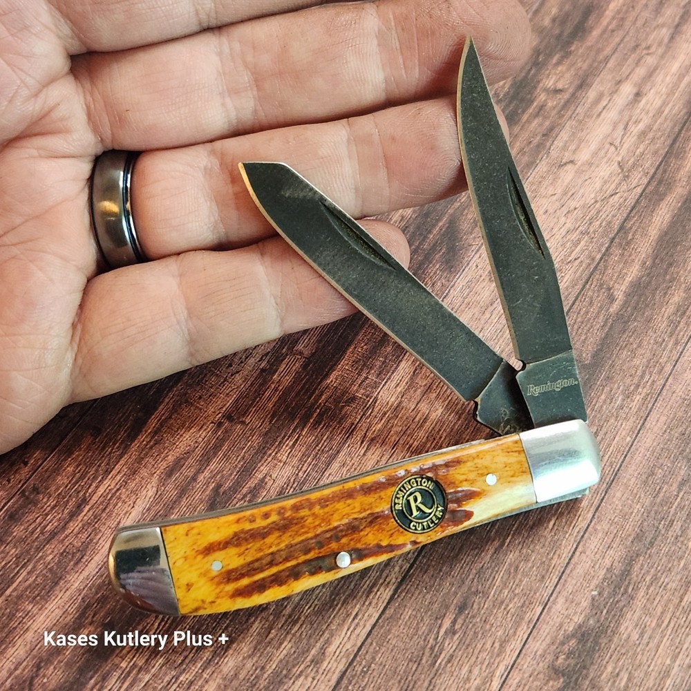 Remington Backwoods Trapper 3.5&Prime; Closed Bone Handles Folding Pocket Knife