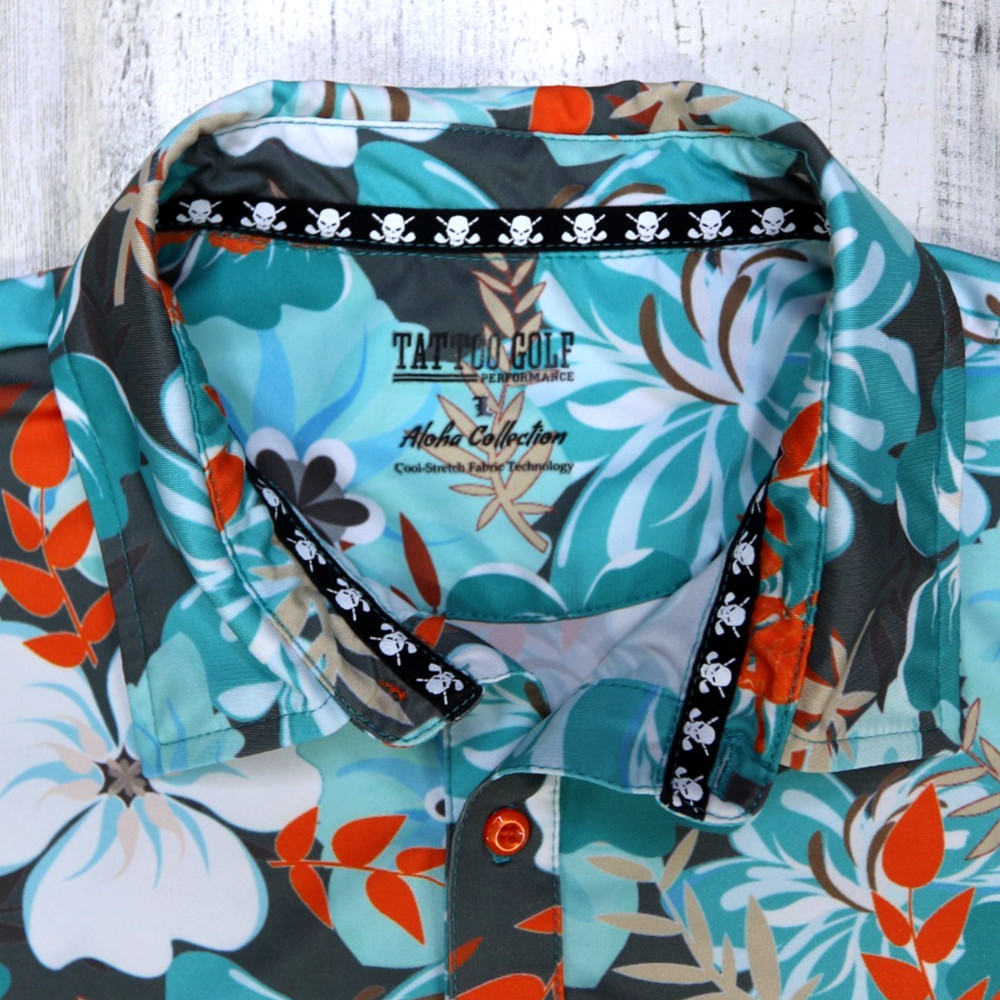 Tattoo Golf Shirt Mens Large Aloha Collection Cool Stretch Performance Polo