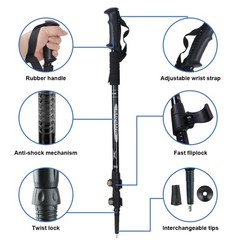 2 Packs Adjustable Hiking Poles Aluminum Retractable Walking Sticks for Nordic