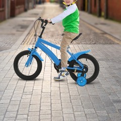 14&Prime; Kids Bike With Training Wheels Adjustable Seat Handbrake Blue Black Bicycle