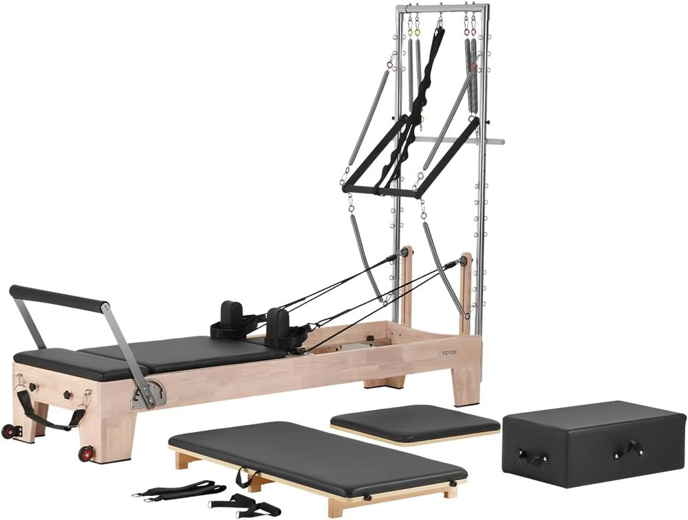 Versatile Pilates Reformer with Cadillac Tower, Jump Board & Mat for Home Use