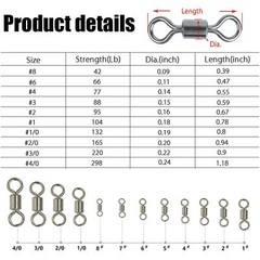 Rolling Barrel Swivel 42-330lb Fishing Swivels Solid Ring #1-#8,1/0-6/0 100PCS