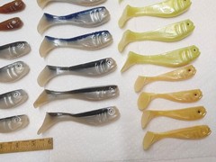HAND POURED SOFT SWIMBAIT LURES, LOT OF 34, ASSORTD COLORS, UNKNOWN MAKER