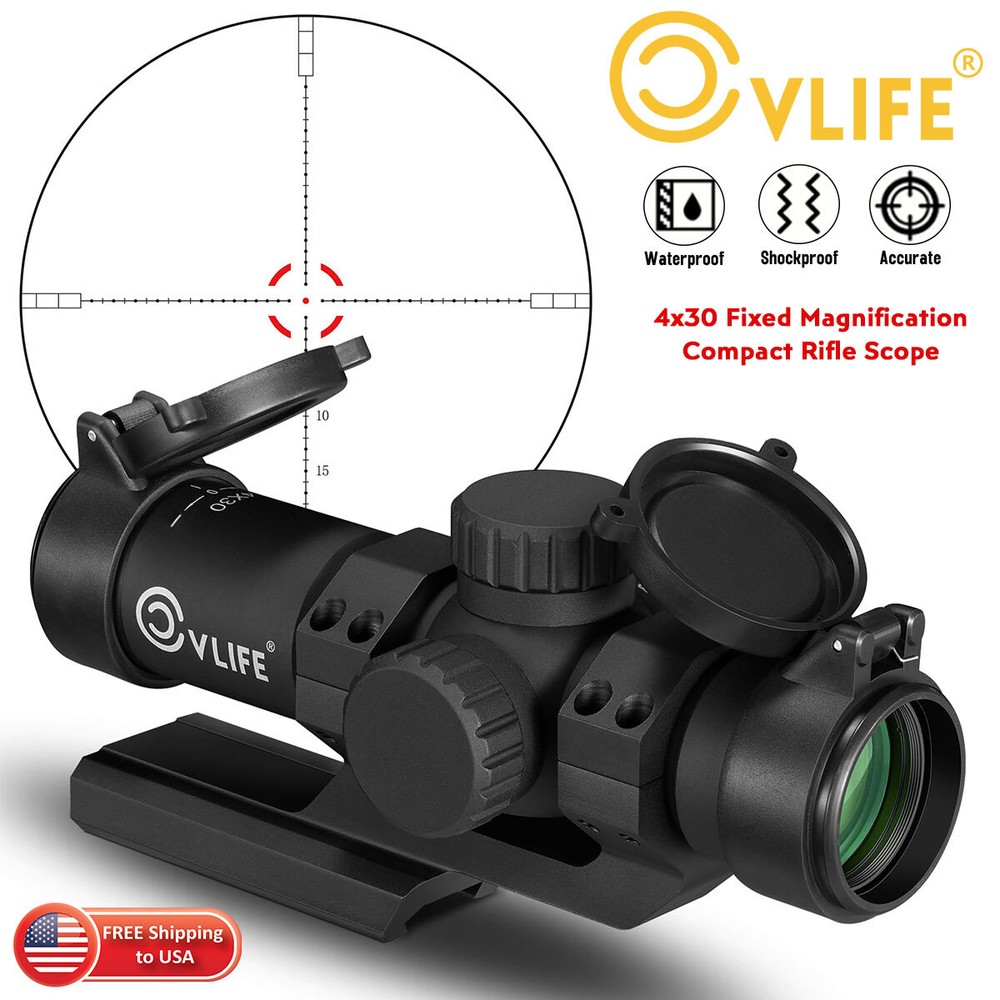 Compact 4×30 Rifle Scope Illuminated Customized-Dot Reticle w/ 30mm Offset Mount