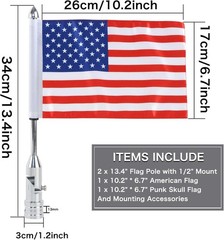 NEW 2X Motorcycle Flagpole Mount 90 Foldable 1/2in Rack Flags 6.7×10.2in