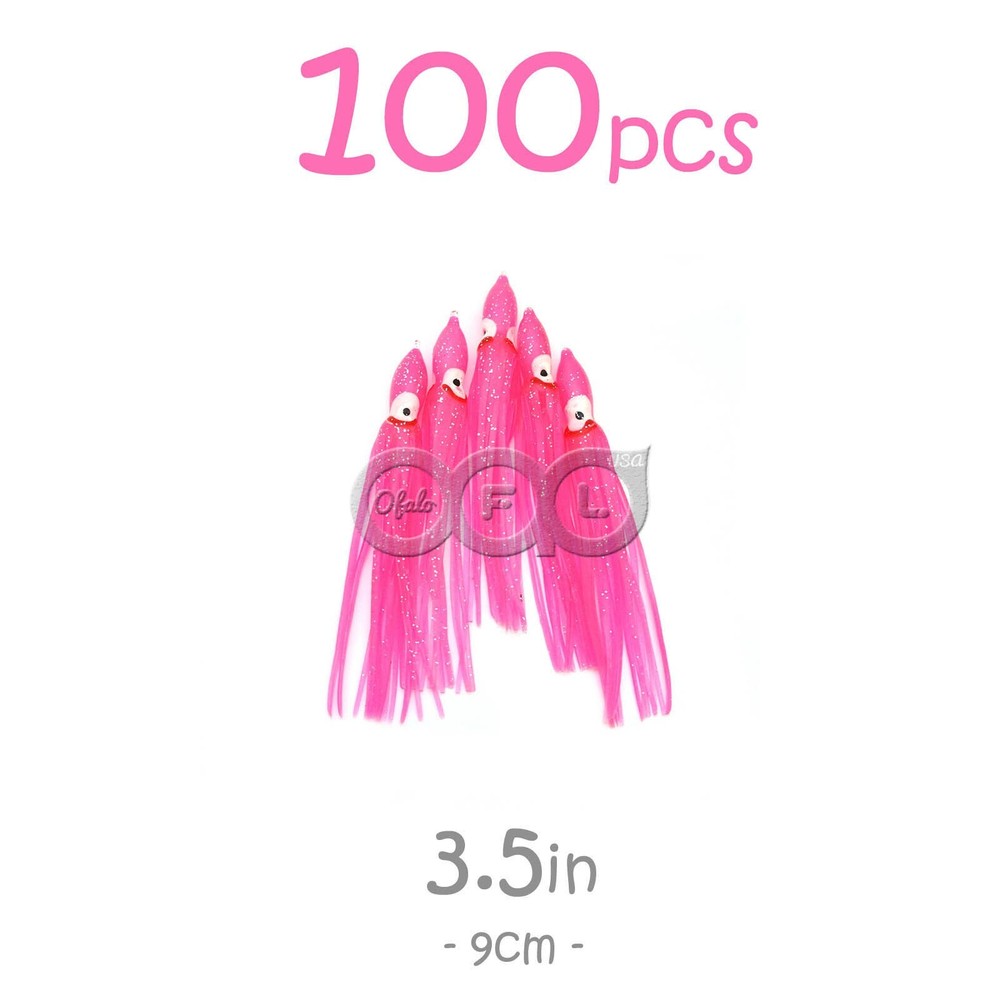 100pcs 3.5&Prime; 9cm Squid Skirt Hoochies Salmon Rock Fish Octopus Fish Lure Pink New