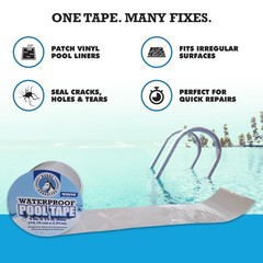 Waterproof Pool Tape 4&Prime; x 10&prime; Heavy Duty PVC Vinyl – Instantly Seals Underwater