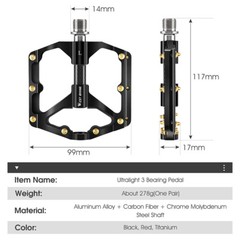 WEST BIKING Carbon Fiber Axle 3 Bearing MTB Road Bike Bicycle Pedals 9/16&Prime; Black