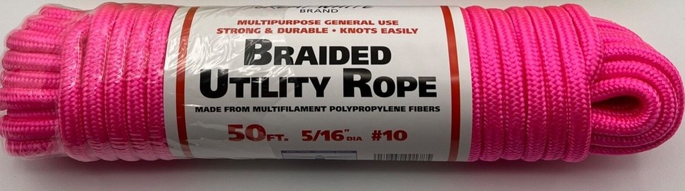 Fluorescent Braided Utility Rope Pink 50 ft