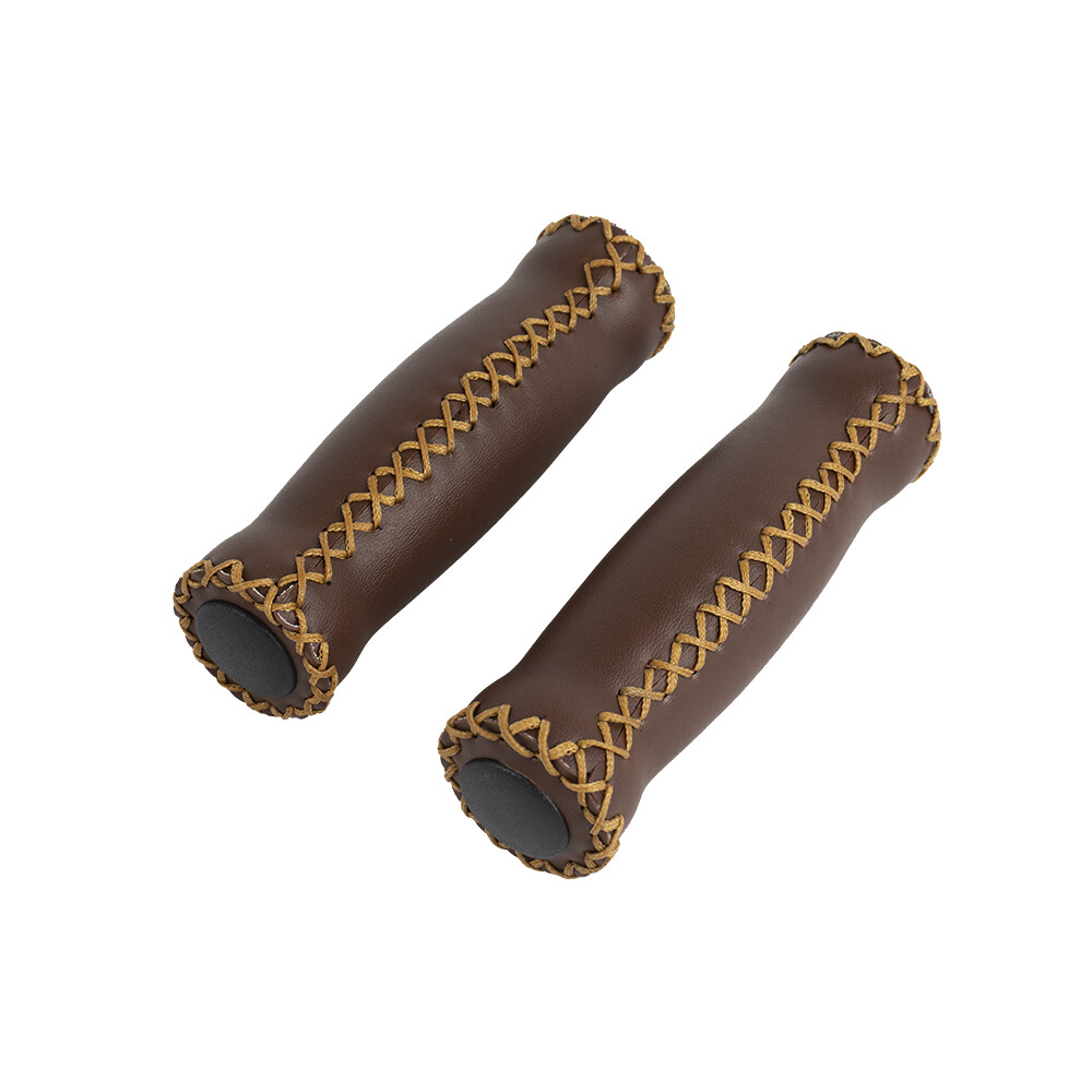 NEW! ABSOLUTE 131MM LONG BICYCLE HANDLEBAR GRIPS ARTIFICIAL LEATHER BROWN.