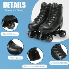 Womens Roller Skates Light Up Wheels, Artificial Leather Adjustable Double Ro…