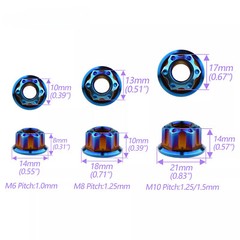 6pcs Titanium Nut M6 M8 M10 M12 M14 M16 Ti Flange Nuts for Motorcycle Rear Axle