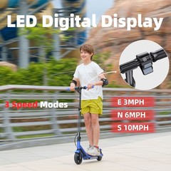 Electric Scooter Kids Ages 6-12 Adjustable Height 150W 3 Speed E-Scooter w/ LED
