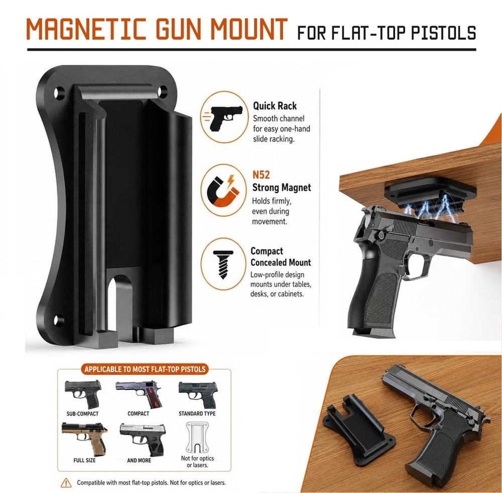 Gun Magnetic Mount Holder 55lbs Magnet Holster Concealed in Car Wall Desk