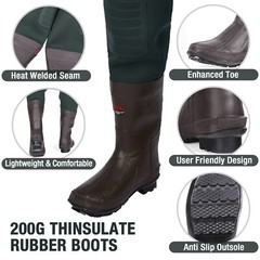 HISEA Unisex Neoprene Fishing Waders 200G Insulated Cleated Bootfoot Chest Wader