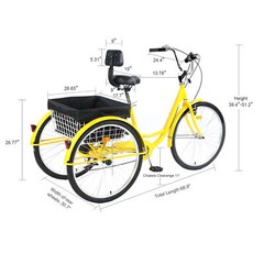 26&Prime; Adult Tricycle Trike 3 Wheels Bicycle Single 1 Front Rear Basket Mint Yellow