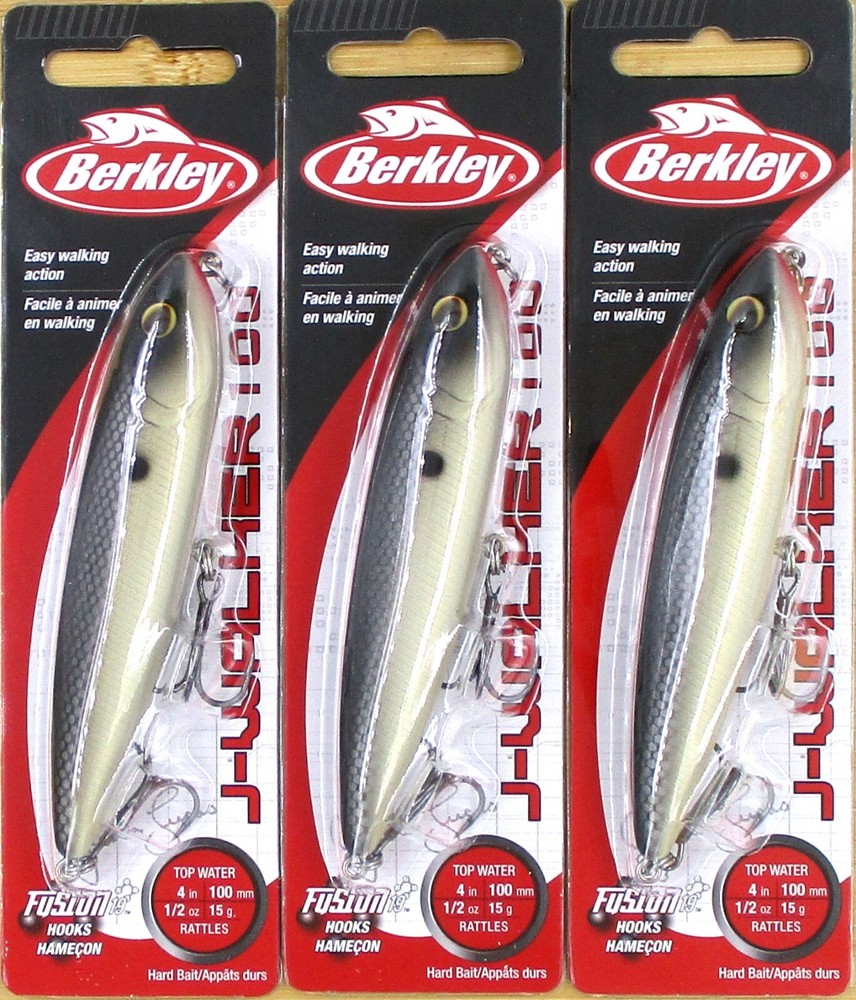 (3) Berkley 4&Prime; J-Walker 100 Topwater 1/2 Oz Rattle Bait MF Shad Brand New