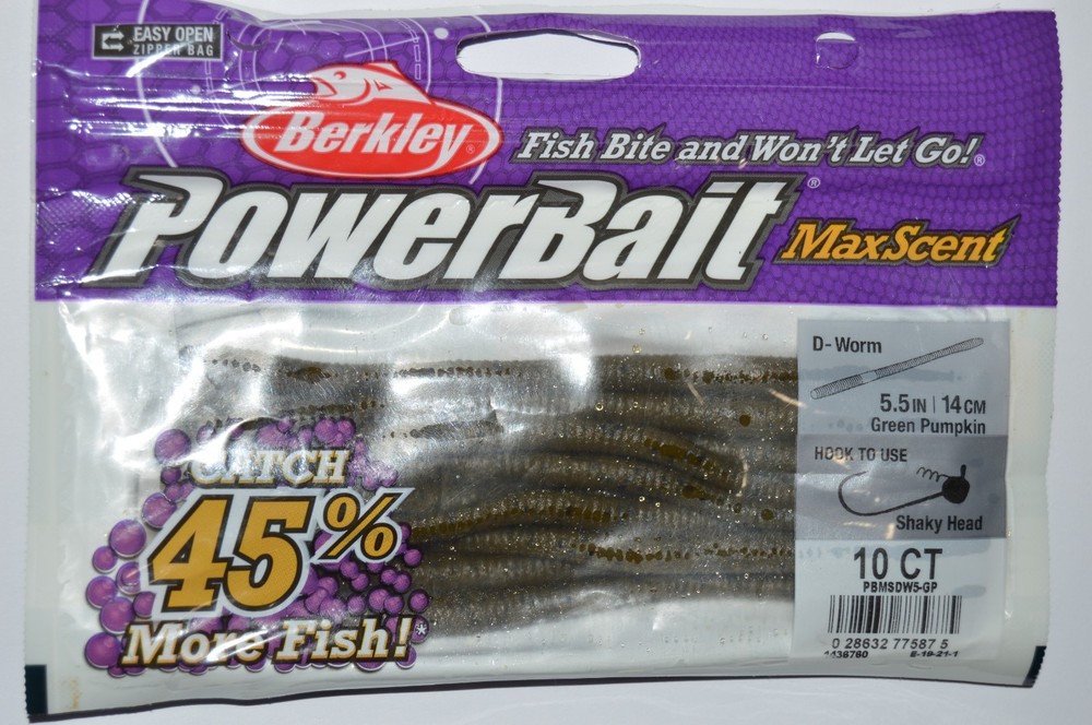 berkley powerbait maxscent max scent d-worm 5.5&Prime; green pumpkin