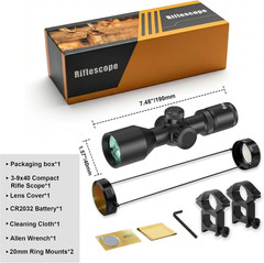 3-9X40 Compact Rifle Scope with Illuminated Reticle and Parallax Correction