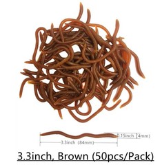1.6in/3.3in Fishing Soft Lure Trout Worm 3.3inch, Brown (50pcs/Pack)