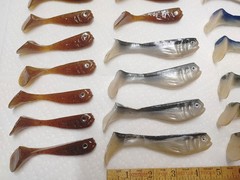 HAND POURED SOFT SWIMBAIT LURES, LOT OF 34, ASSORTD COLORS, UNKNOWN MAKER