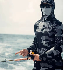 UPF 50+ Fishing Hoodie Men Sun Protection Shirt Long Sleeve Dry Fit Marlin Gear