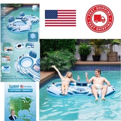 Blue Inflatable Pool Float 86 Inch Heavy Duty Design with Comfortable Backrest