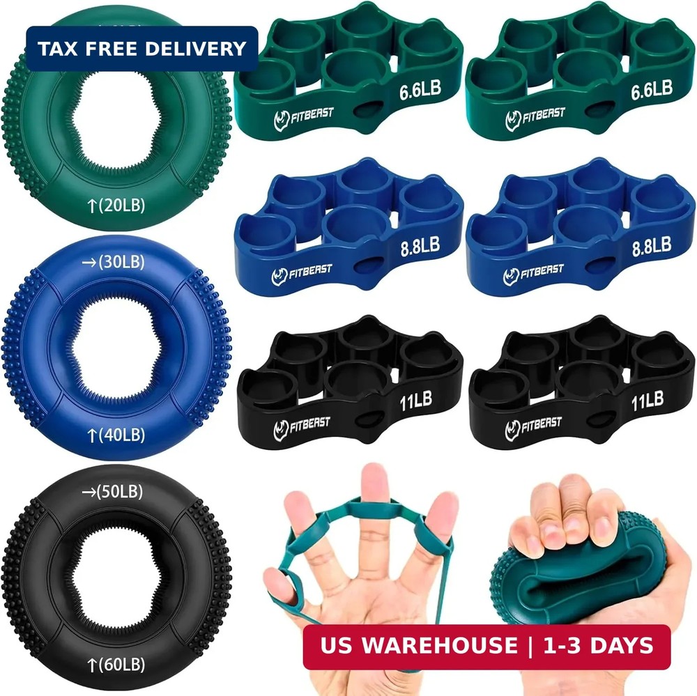 FitBeast Grip Strength Trainer, Finger Exerciser, Forearm Strengthener 9-Piece K