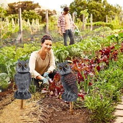 10.6-Inch Rotating Head Owl Decoys – Humanely Repel Birds and Rodents Outdoors