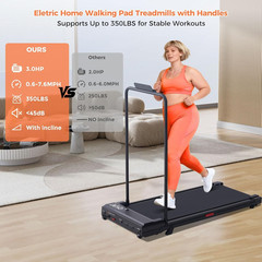 Walking Pad Treadmill Incline 3.0HP Under Desk Portable w/ Handles 350LB 7.6MPH