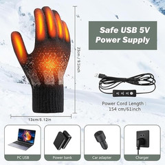 Heated Gloves Electric Rechargeable Battery Hand Warm Windproof Thermal Winter
