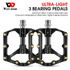 WEST BIKING Carbon Fiber Axle 3 Bearings MTB Road Bike Bicycle Flat Pedals 9/16&Prime;