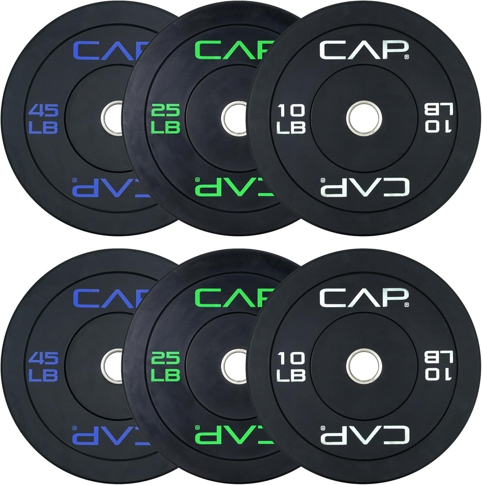 2-inch Olympic Bumper Plate Weight Set-100-370 lbs-Multiple Colors-Storage Rack