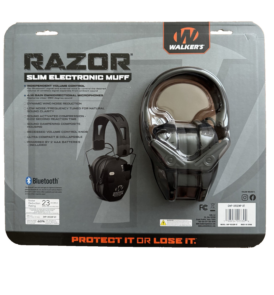 Walker&rsquo;s Razor Quad Bluetooth Tacti-Grip Slim Digital Muff Ear Protection | NEW