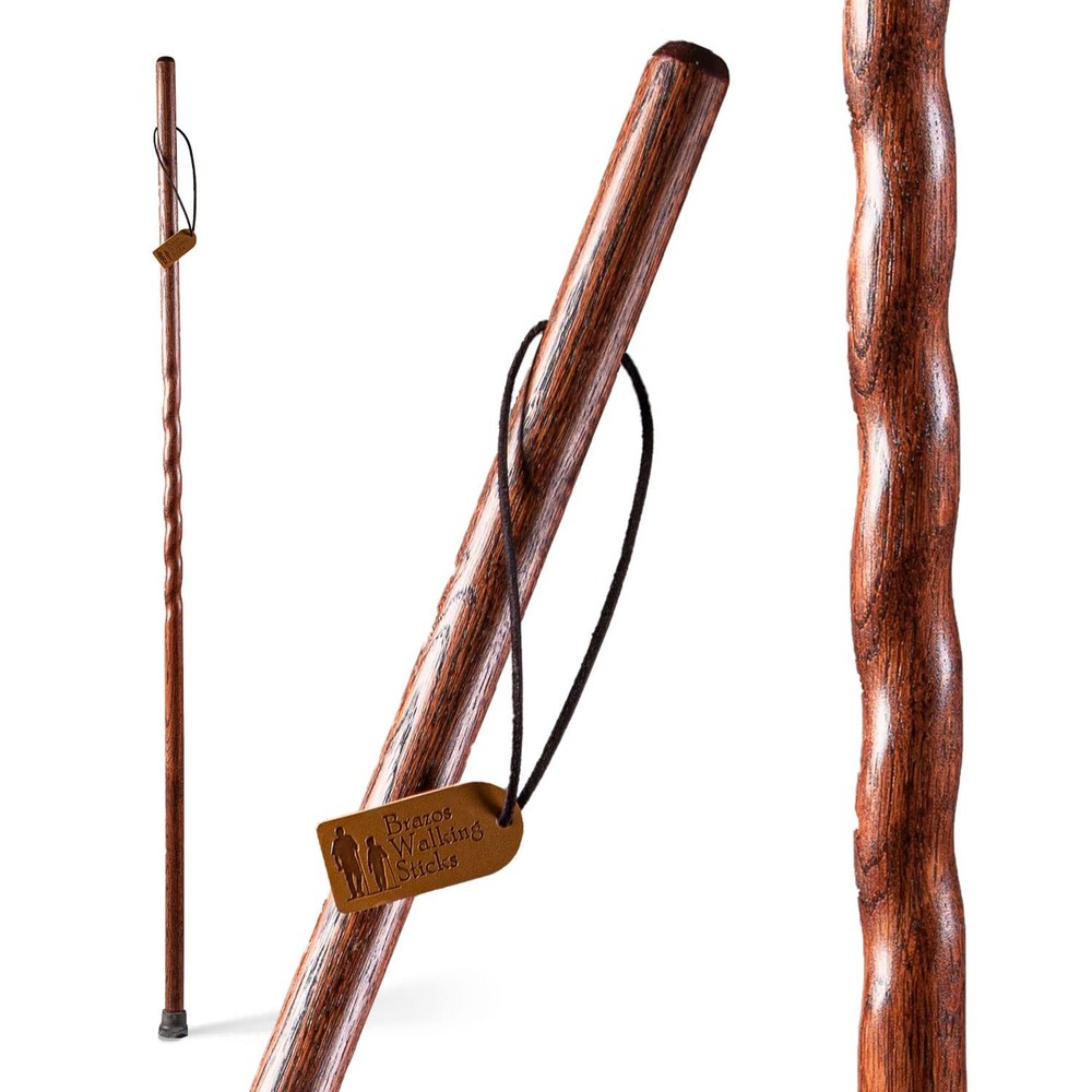 Brazos Handcrafted Wood Walking Stick Twisted Oak Trekker Style Handle For Men